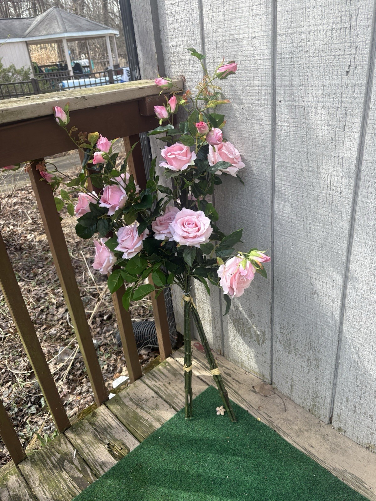 State Flower Pink Roses with Thorns 36″ Decorative Artificial Floral Bush large