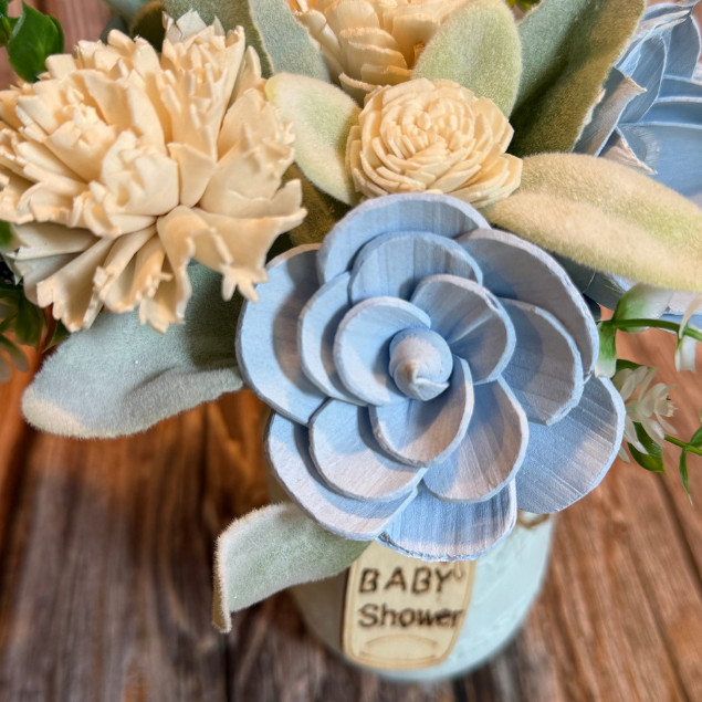 Sola Wood Floral Arrangement 16oz Mason Jar Personalized Custom Baby Shower Gift