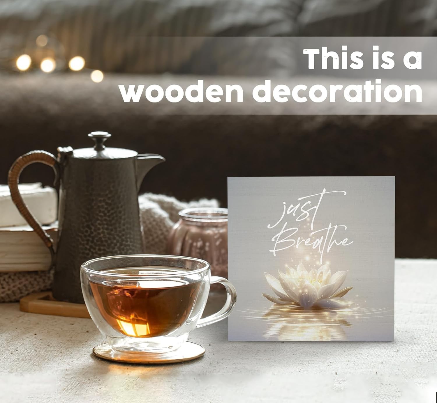 Lotus Flower Wall Decor Wooden Sign Meditation Zen Home Room Art