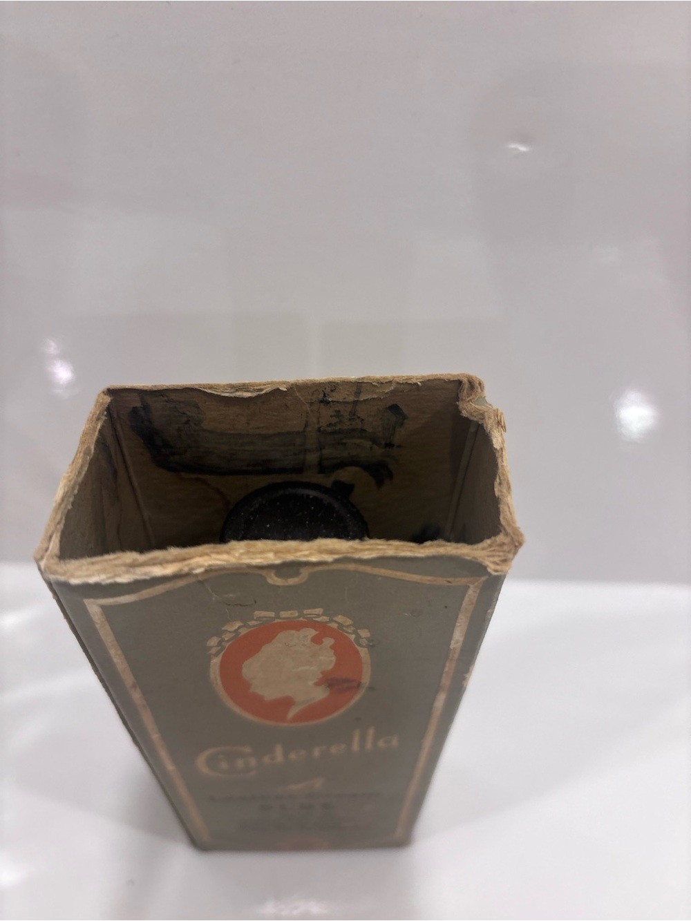 Vintage Cinderella leather cream blue shoe polish complete box bottle dauber