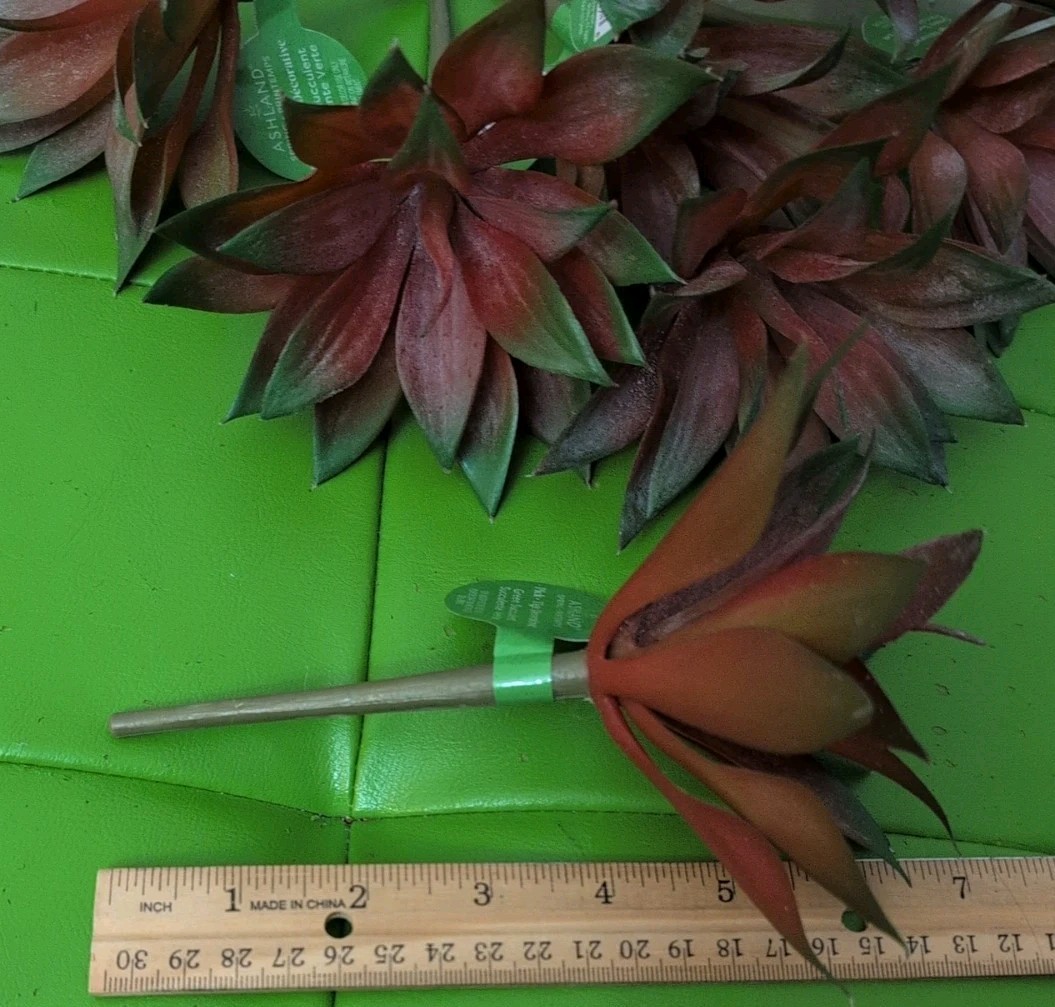 Artificial OrangeIsh Green Succulent Pick 7″X 4″ (8)