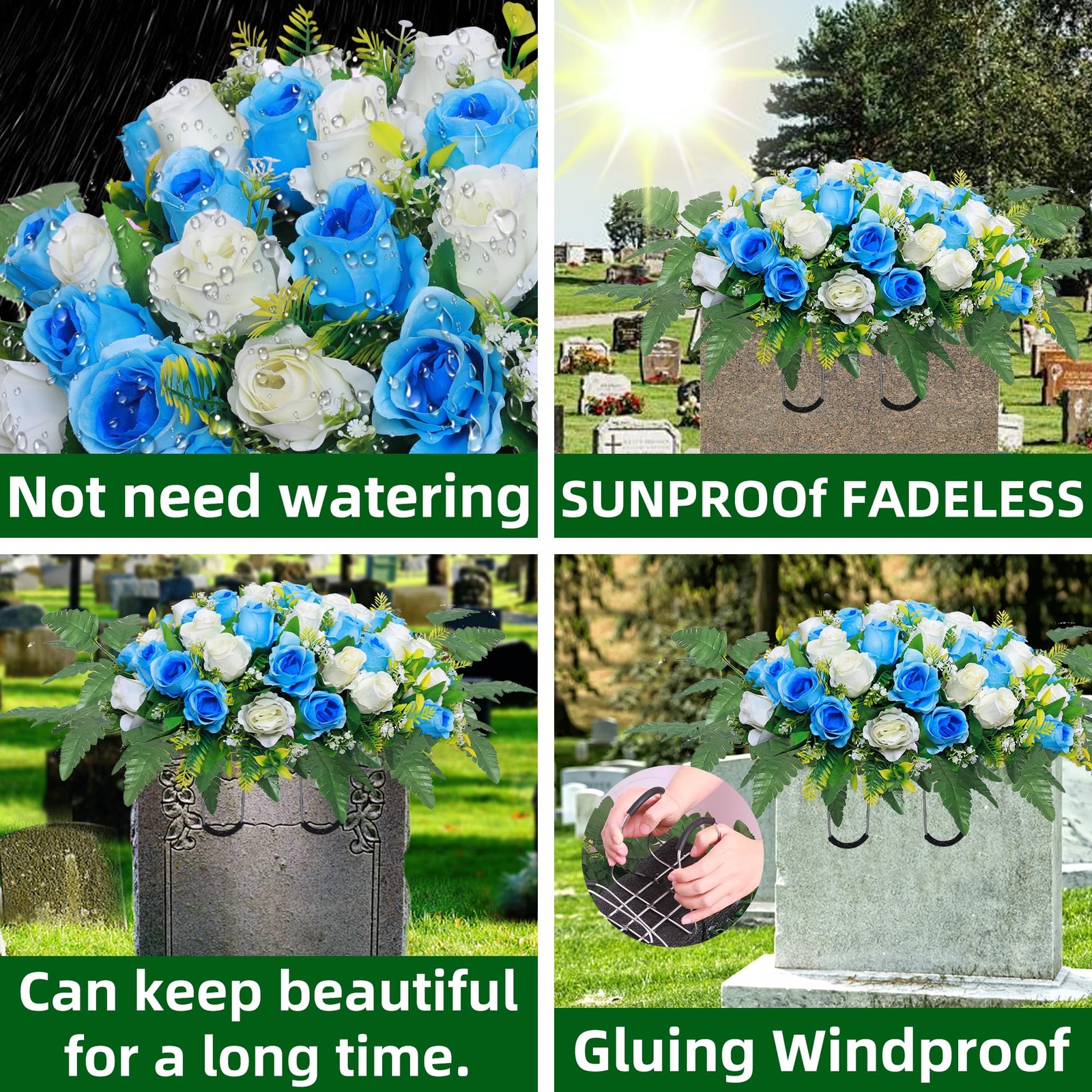 Artificial Cemetery Flower Saddles Rose Headstone Flower Saddle Outdoor Grave D