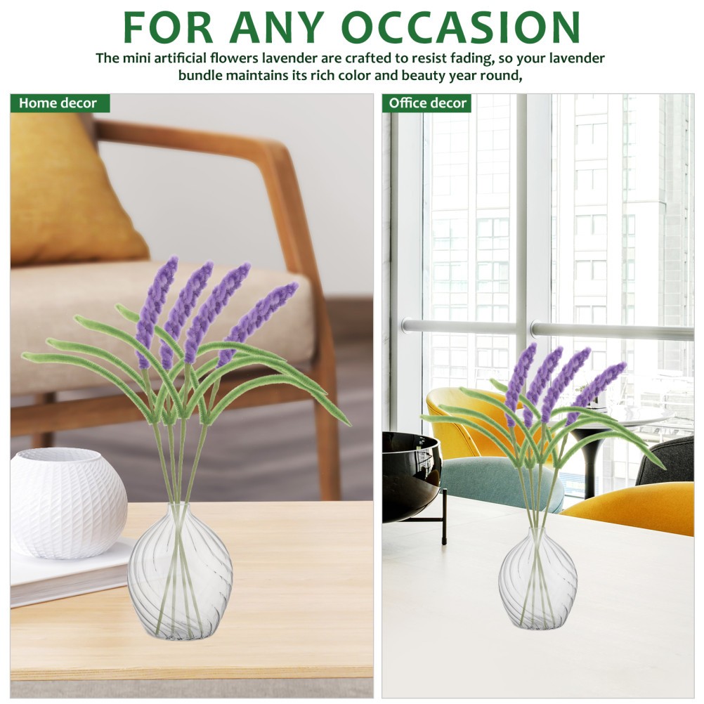 10 Pcs Fuzzy Chenille Stem Artificial Flowers Lavender Fake Bouquets