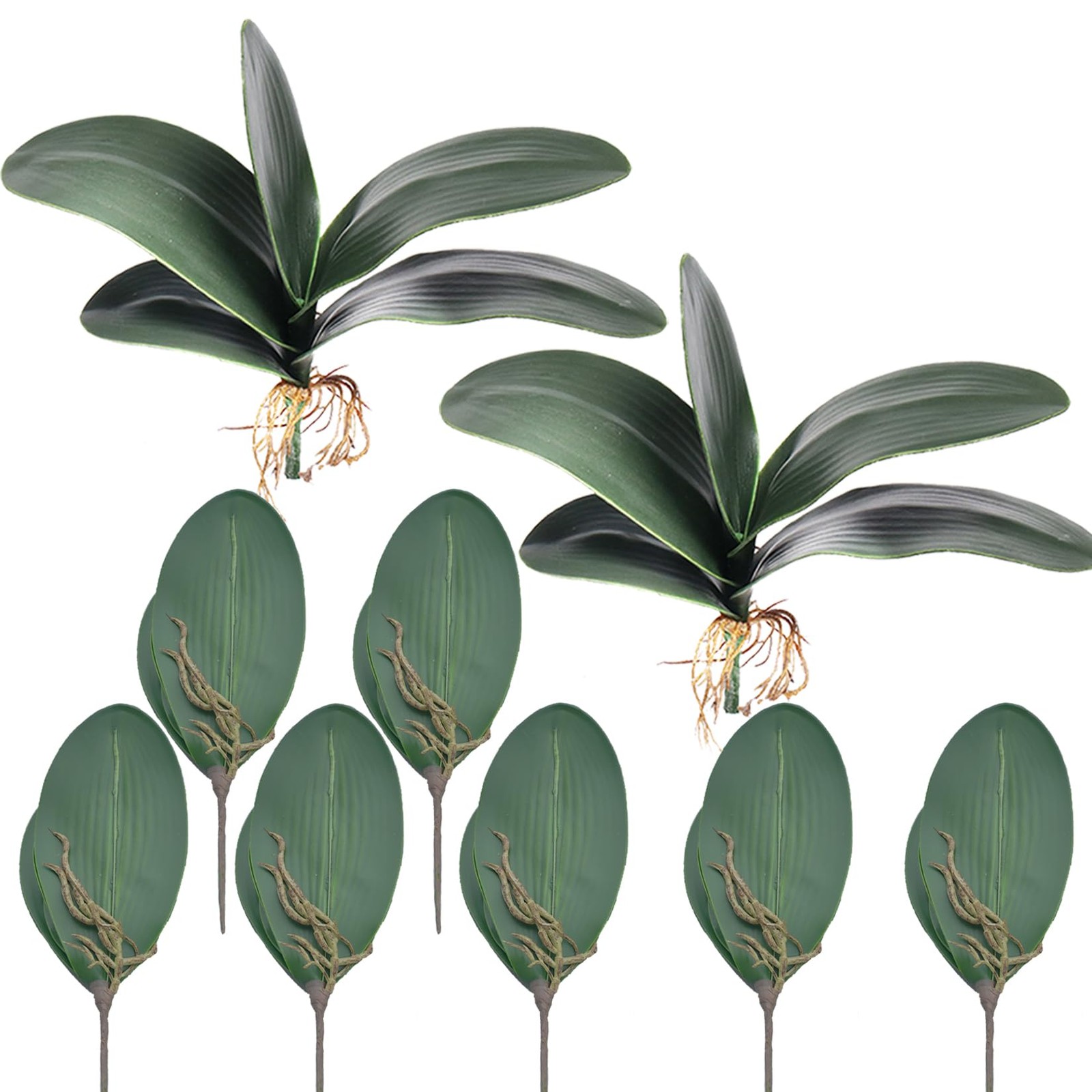 Artificial Green Phalaenopsis Orchid Leaves Realistic Roots Bonsai Decor