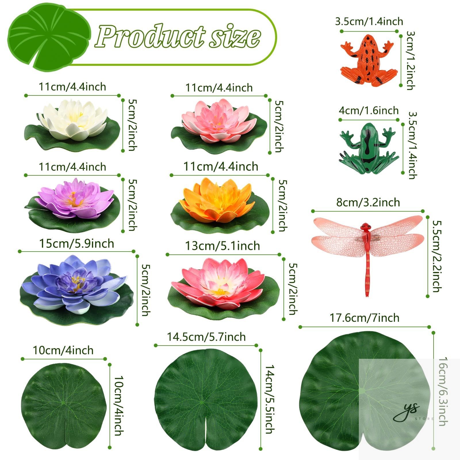 22 Pack Artificial Floating Foam Lotus Flowers with Artificial Frog Lotus Leaves