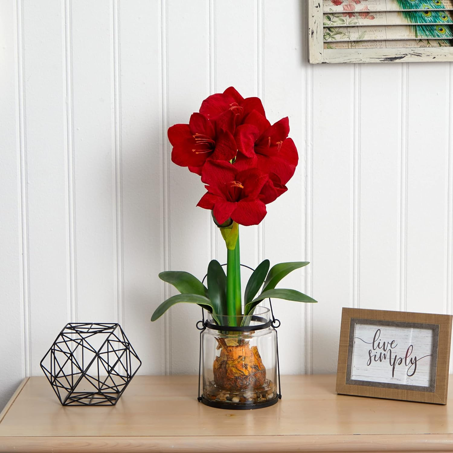 Stunning 24″ Red Amaryllis Floral Decor with Elegant Vase – Perfect for Home!