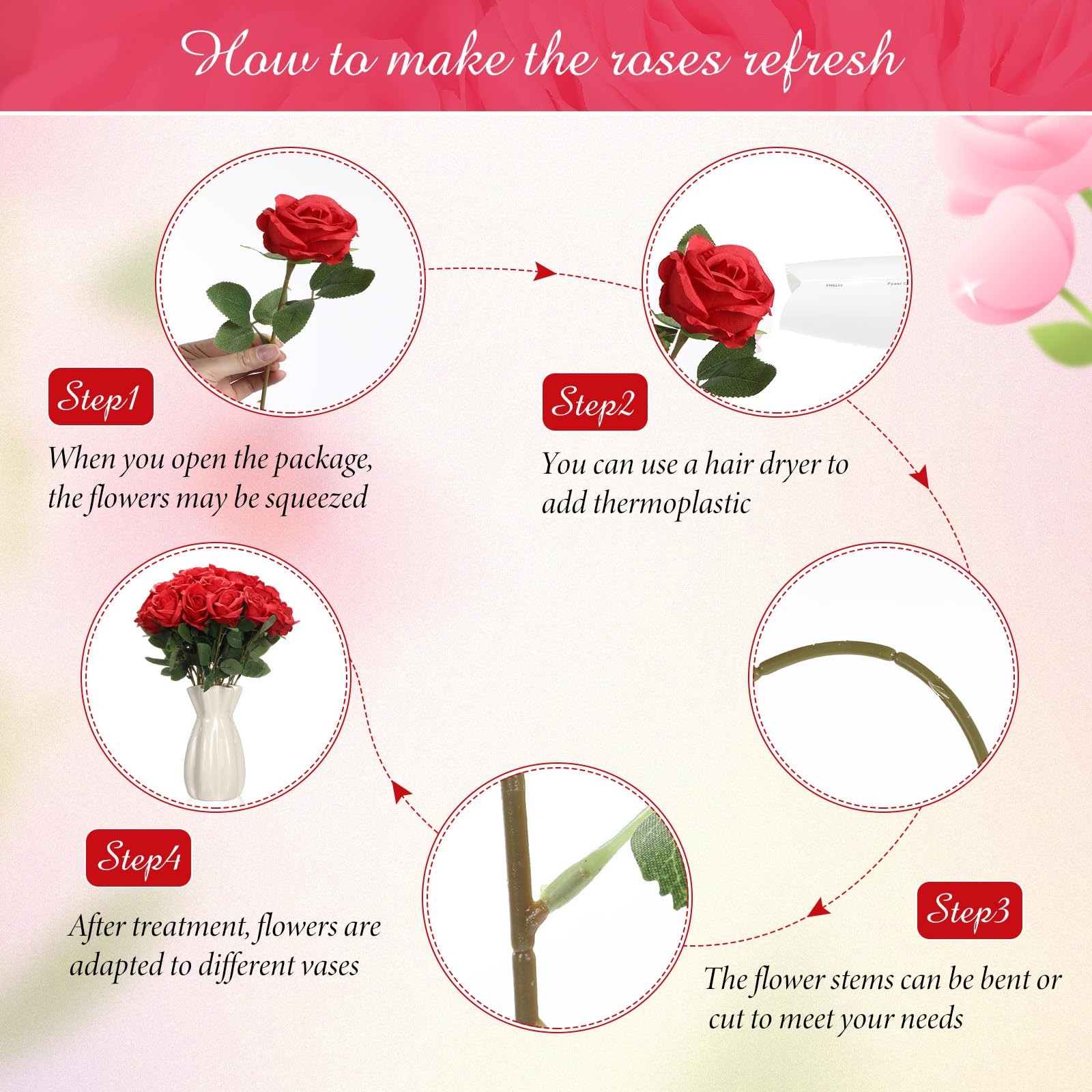 200 Pcs Artificial Roses Realistic Flowers Bulk Real Looking Fake Silk Rose B…