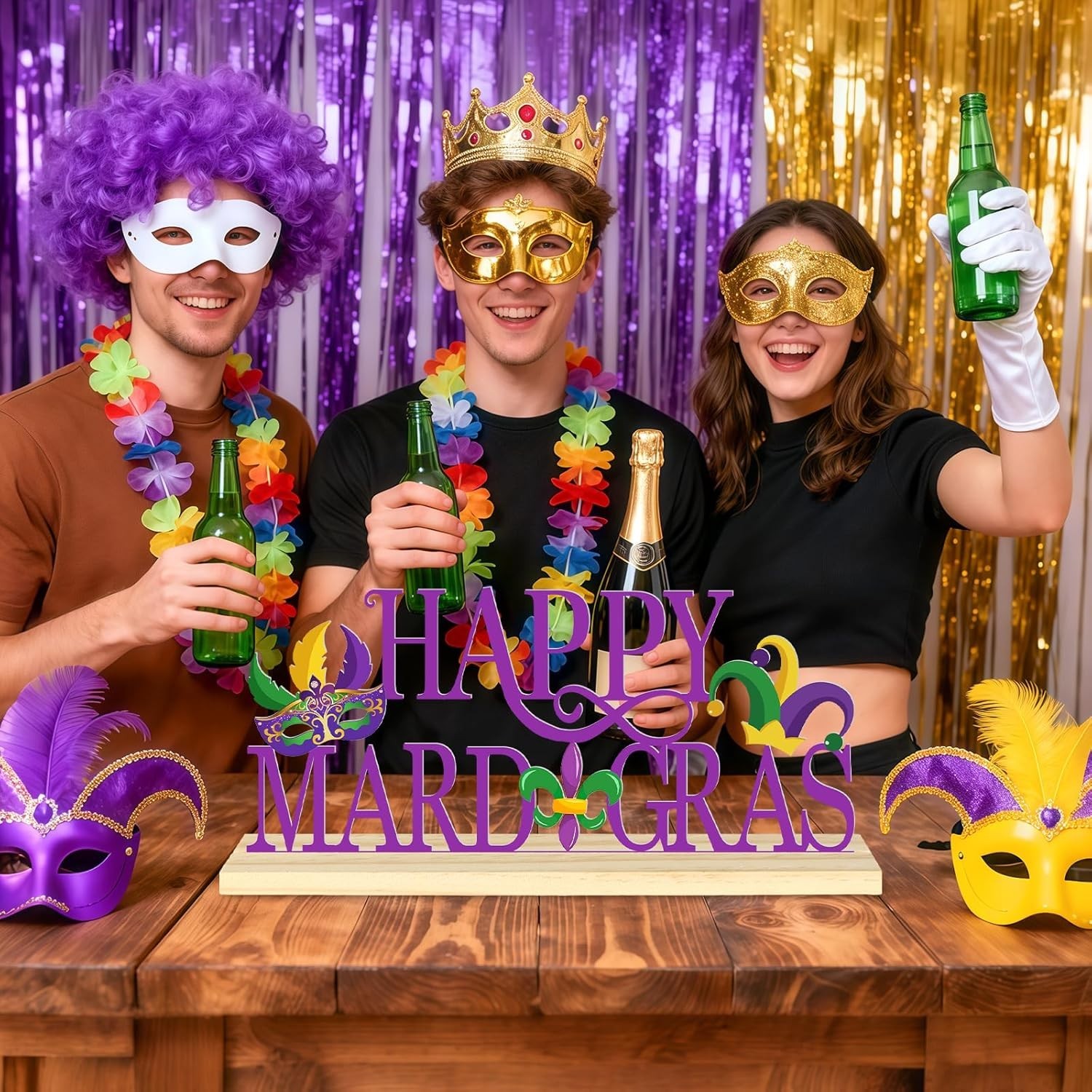 Happy Mardi Gras Metal Table Sign, Mardi Gras Table Decoration Centerpiece, Meta