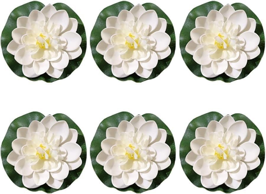 6Pcs White Artificial Lotus Flowers Large Floating Faux Lotus Water Lily Flow…