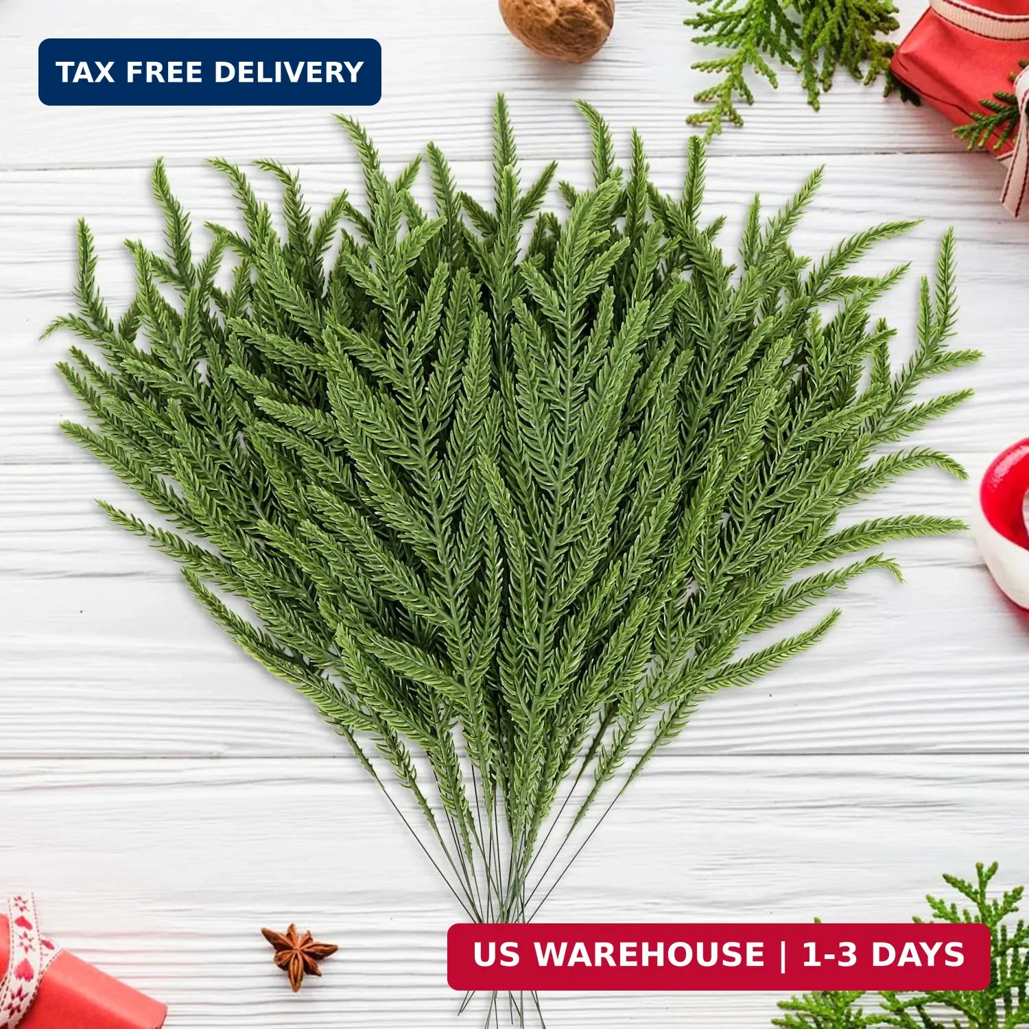 24Pcs Norfolk Pine Branches Stems 13.5″ Artificial Pine Needles Sprigs Norfolk P