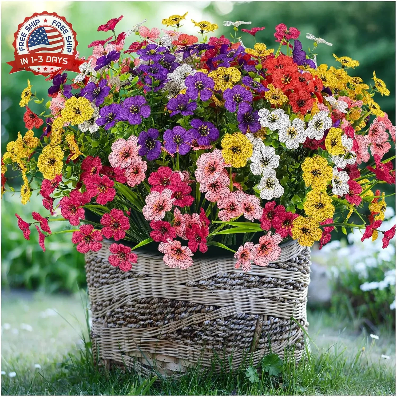24 Bundles Lifelike Outdoor Artificial Flowers, UV Protected No Fade Fake Silk P