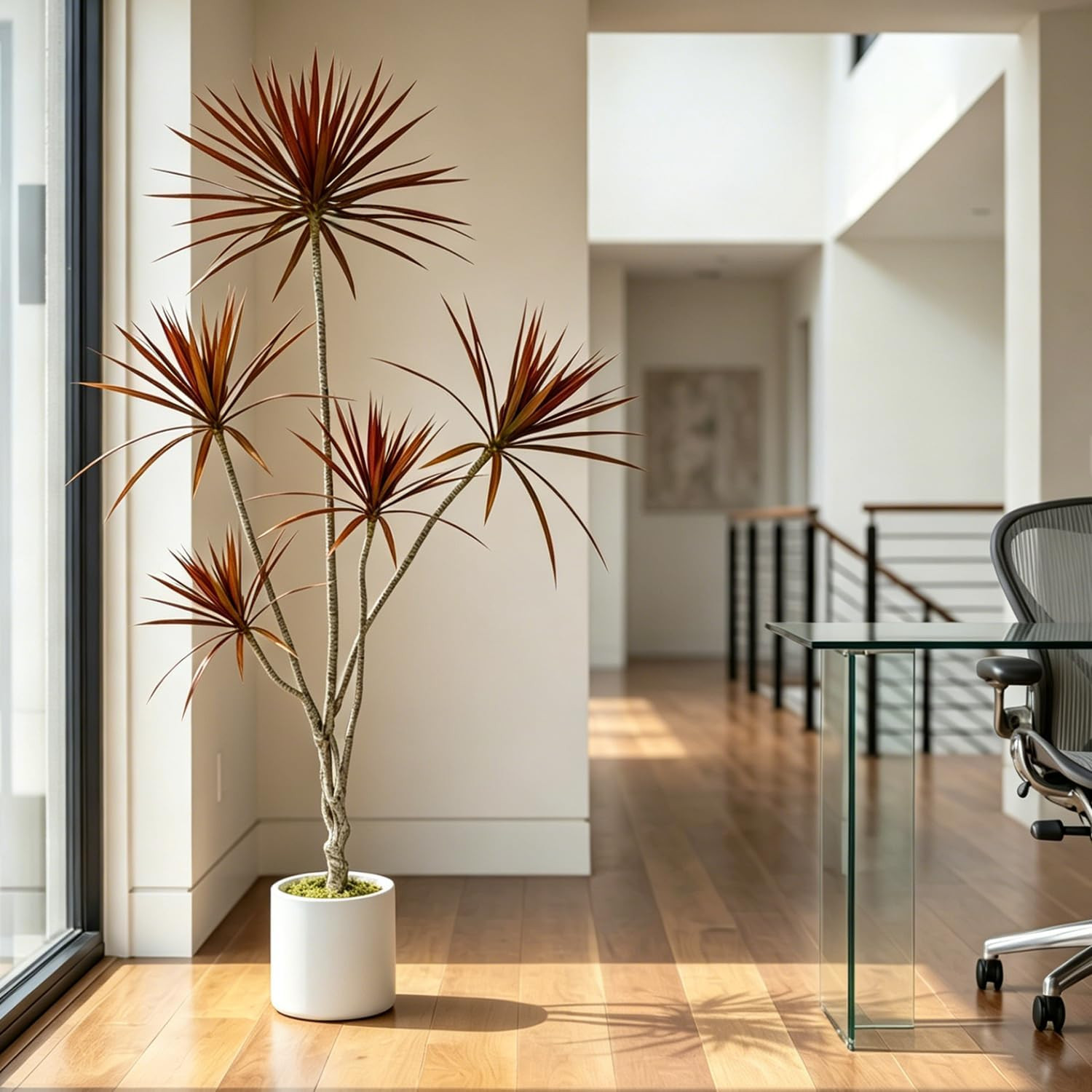 Artificial Dracaena marginata Tree, 6ft Tall Tropical Faux Tree | Rust Red Folia