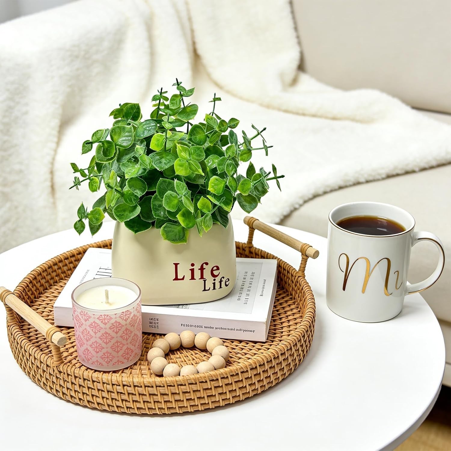 Small Fake Plant in Pot, 7″ Artificial Plant Indoor, Fake Eucalyptus Stems wi…