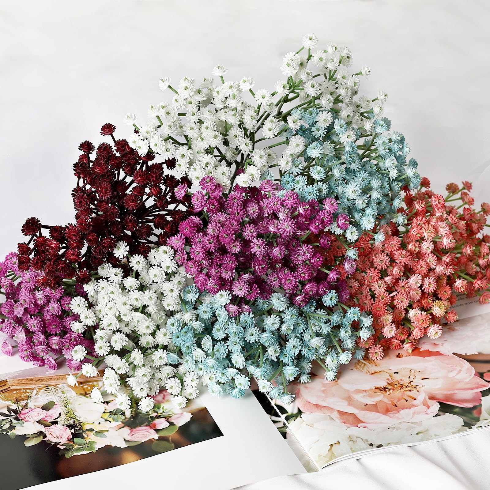 18 PCS Babys Breath Artificial Flowers Maroon Burgundy Fake Gypsophila Decor