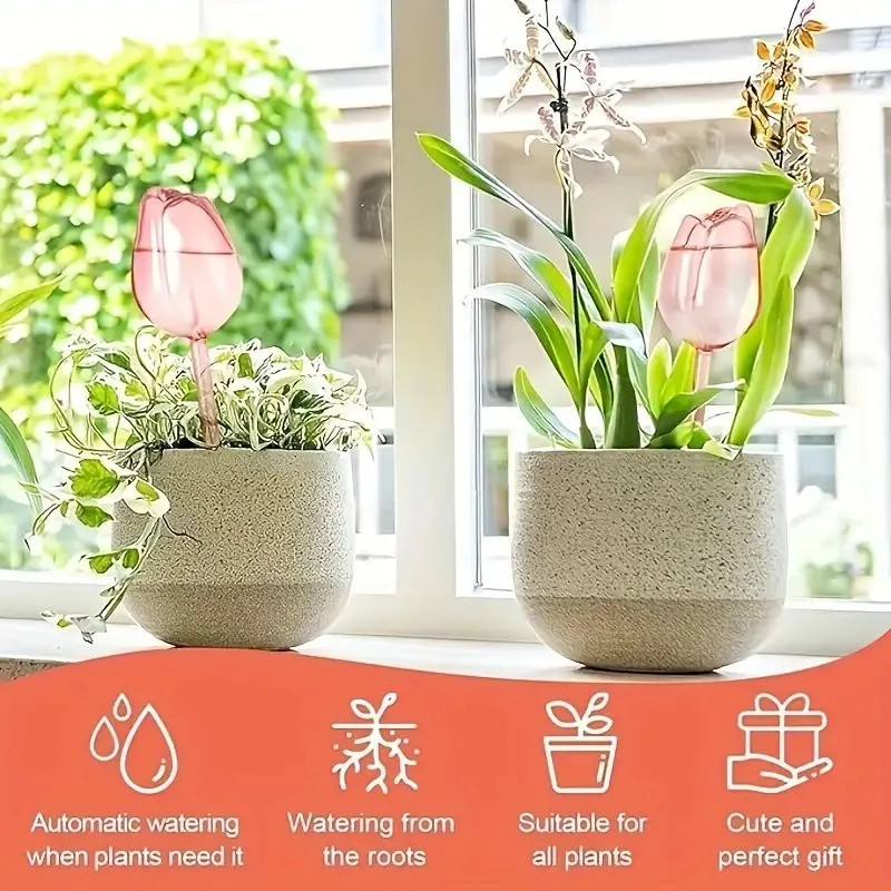 Pink tulip plant watering balls, suitable for indoor and outdoor plants