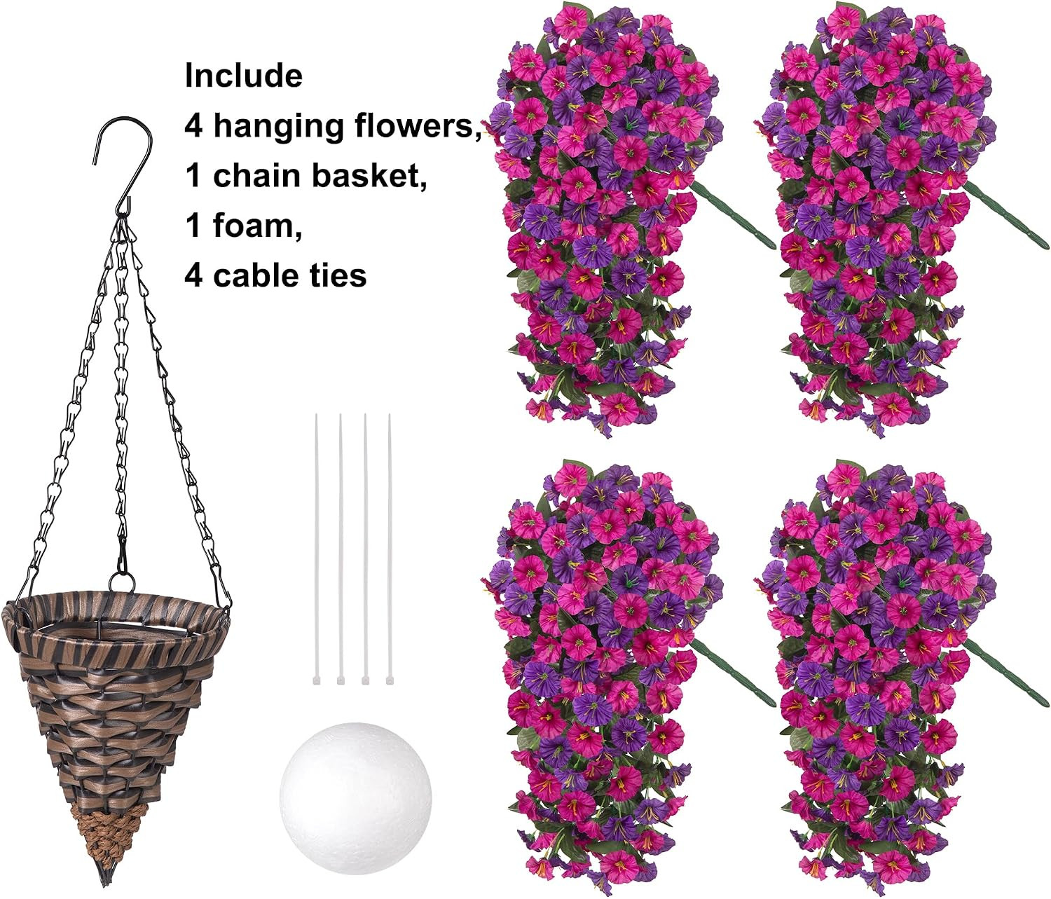 UV Resistant Faux Morning Glory Hanging Baskets for Outdoor Decor