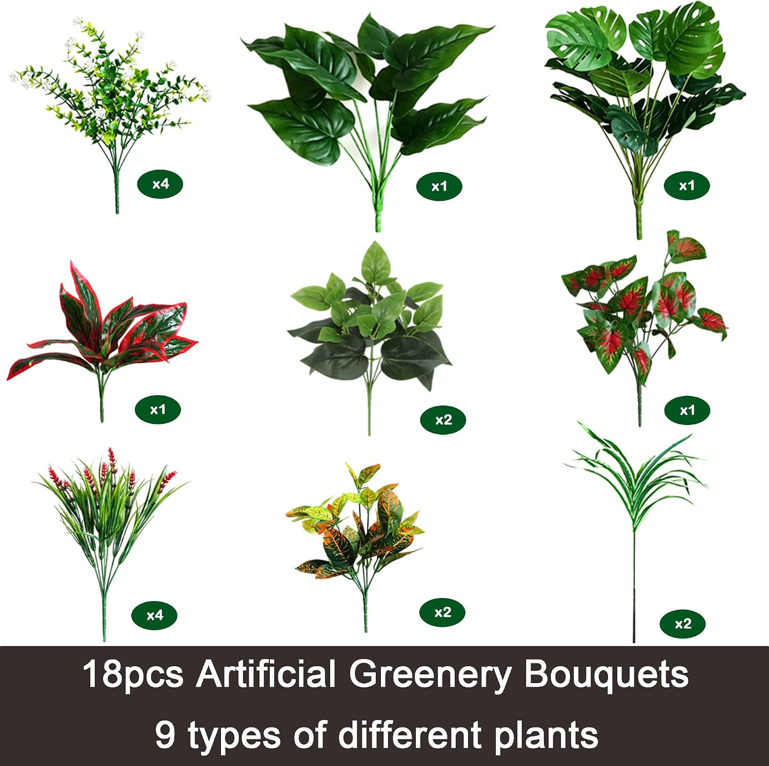18Pcs UV Resistant Faux Greenery for Outdoor Patio & Garden Decor