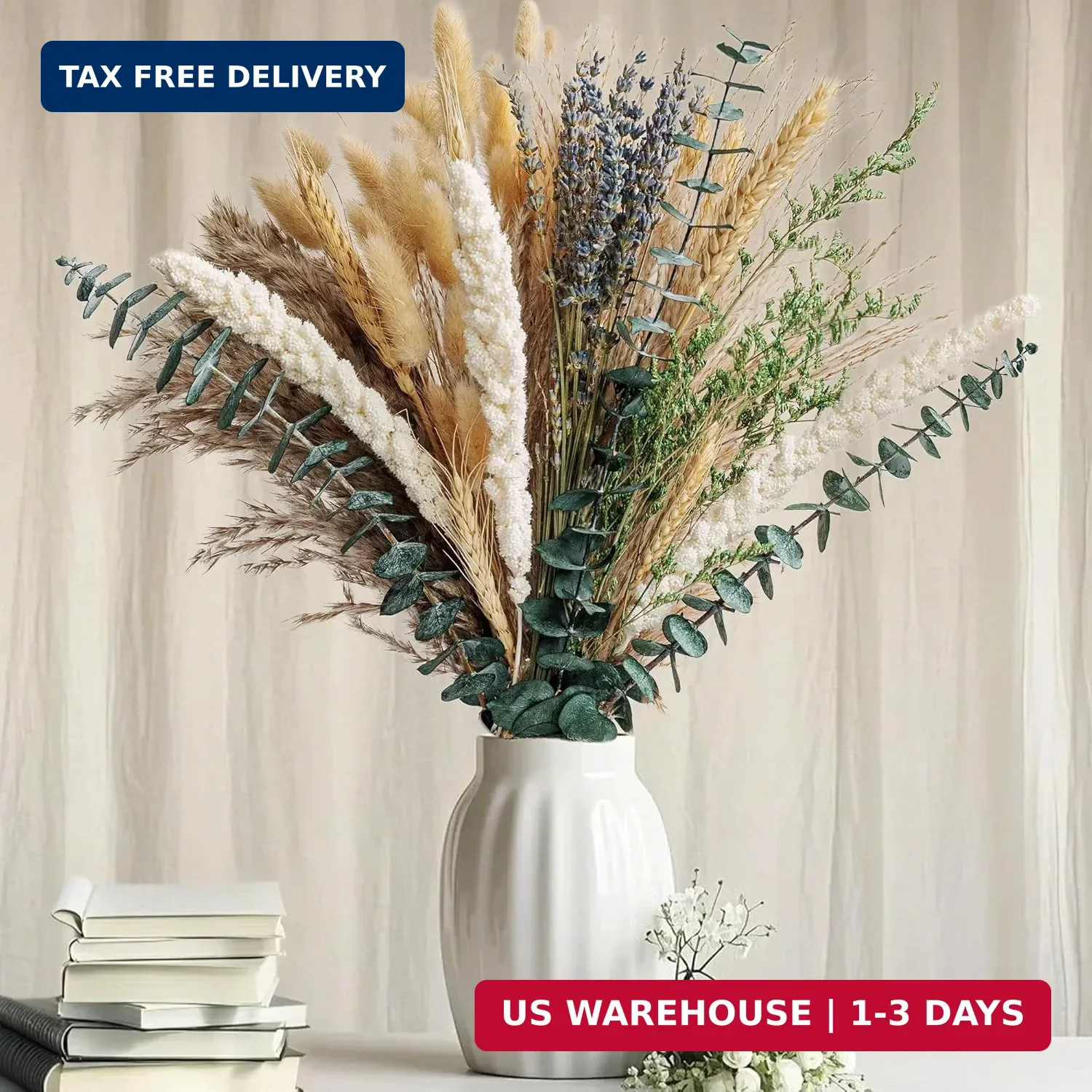 Boho Dried Flower Bouquet – Pampas Grass Bouquet with Lavender, Eucalyptus, Whea
