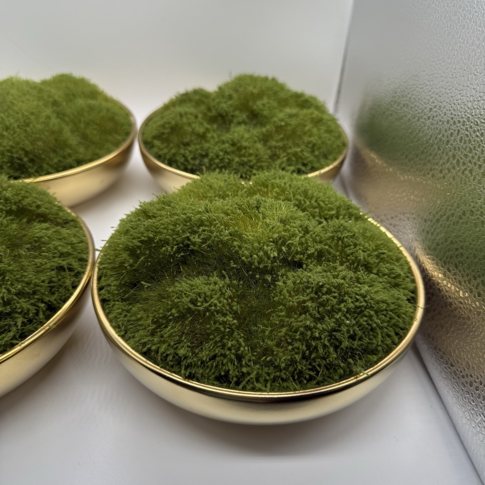 4 Piece Faux Floral Decor Moss in Gold Ceramic Bowl Indoor Tabletop Crafting New