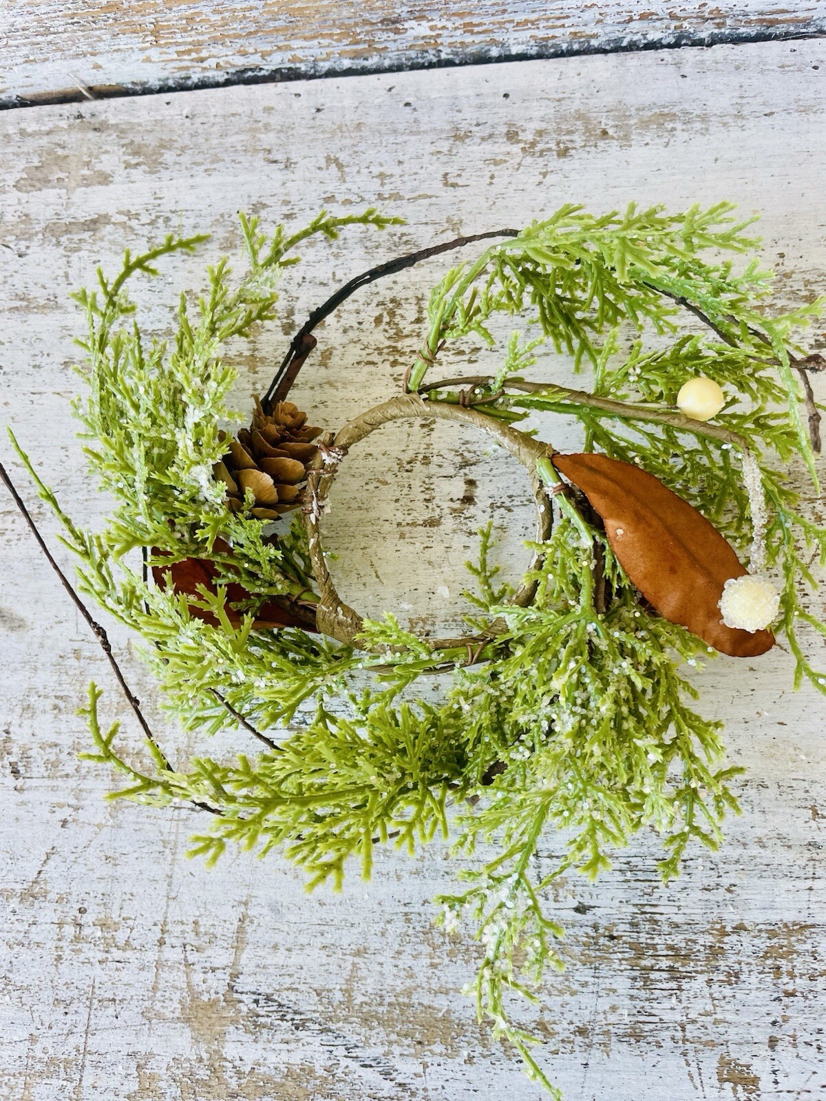 Brown Leaf Cypress Mini Wreath Greenery Ring