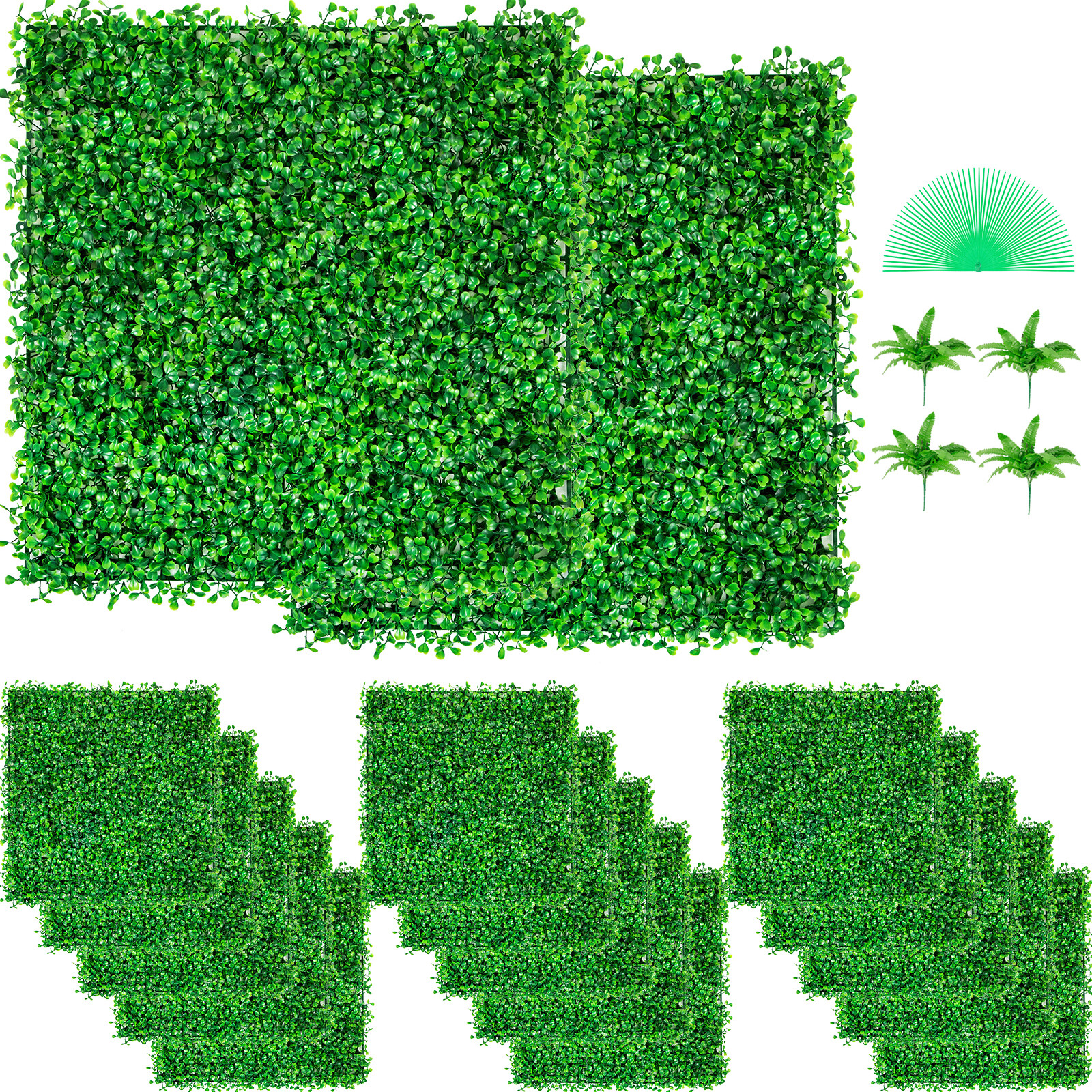 48pcs 10×10″ Artificial Boxwood Panel Grass Wall Hedge Decor Privacy Fence Panel