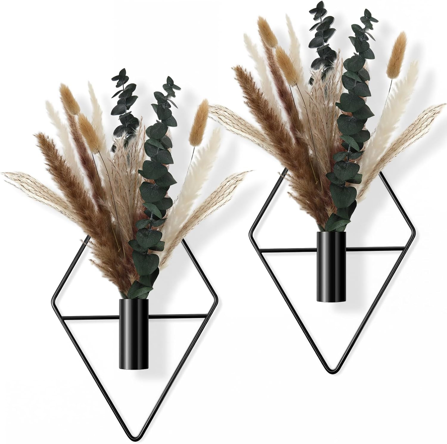 4 Pcs Hanging Planters with Artificial Pampas Grass Metal Hanging Vase Indoor Pl