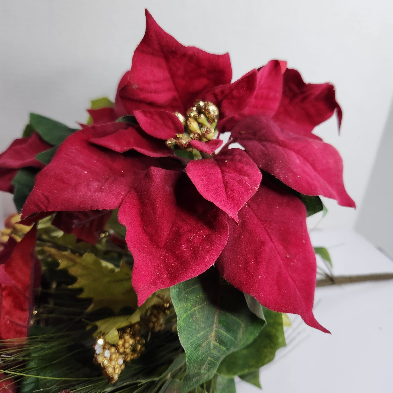 Artificial Poinsettia Flower Lot Red Christmas Holiday Floral Decor Mixed Stems