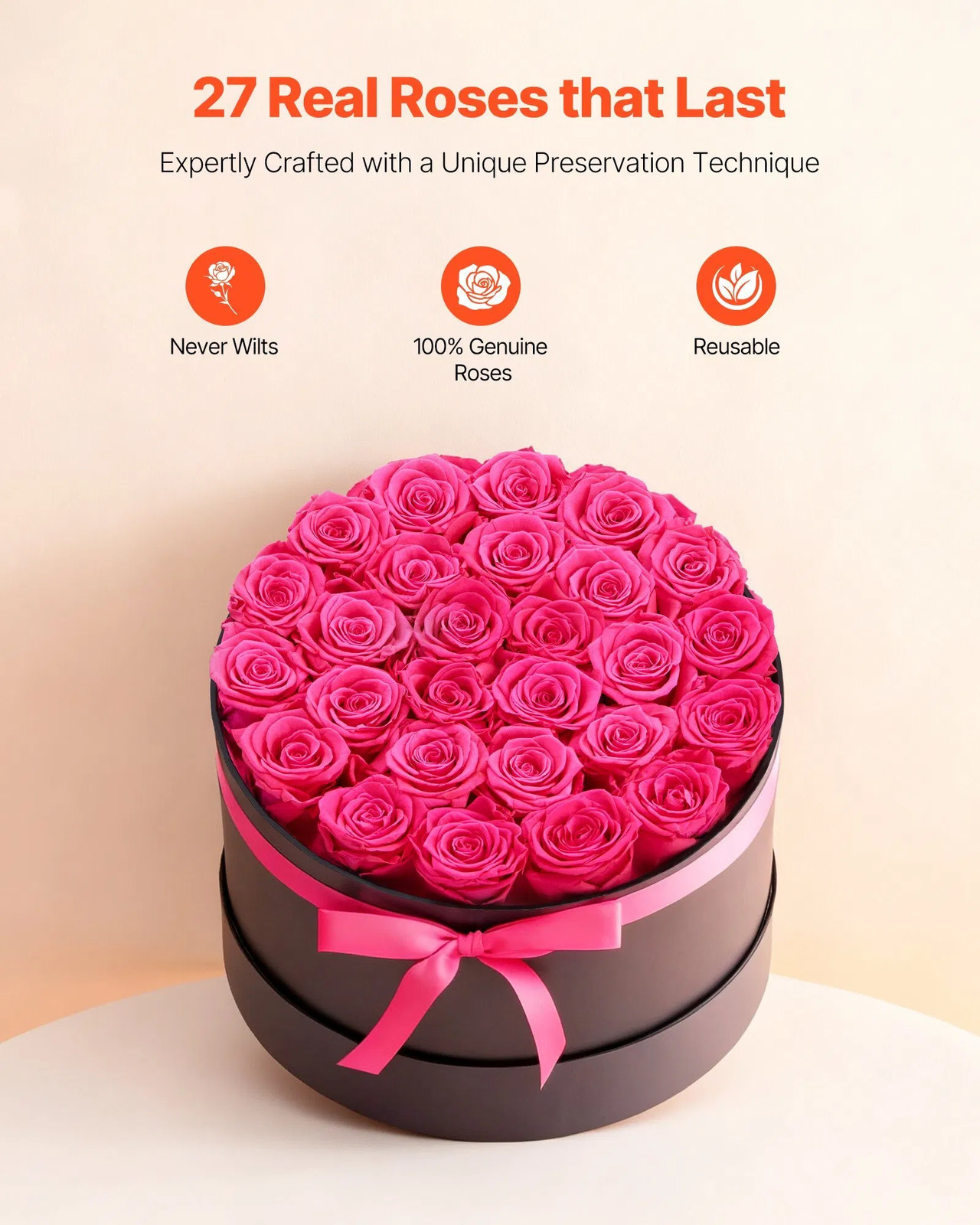 Forever Flowers, 27 Preserved Roses in a Box, Eternal Flowers Immortal Bouquet