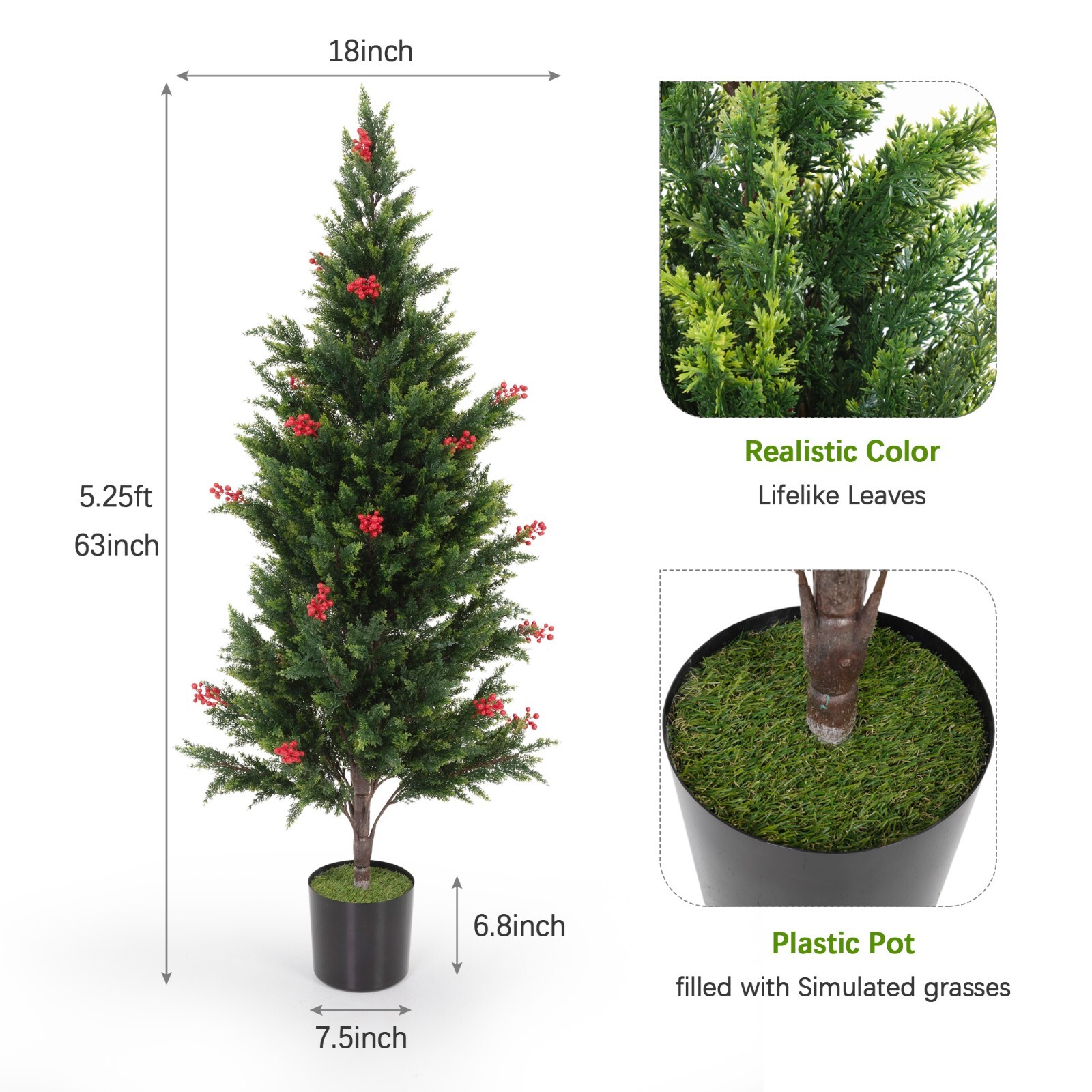 2-Pack 5.25 ft Artificial Cedar Topiary Trees Fake Evergreen Potted Pine Plants
