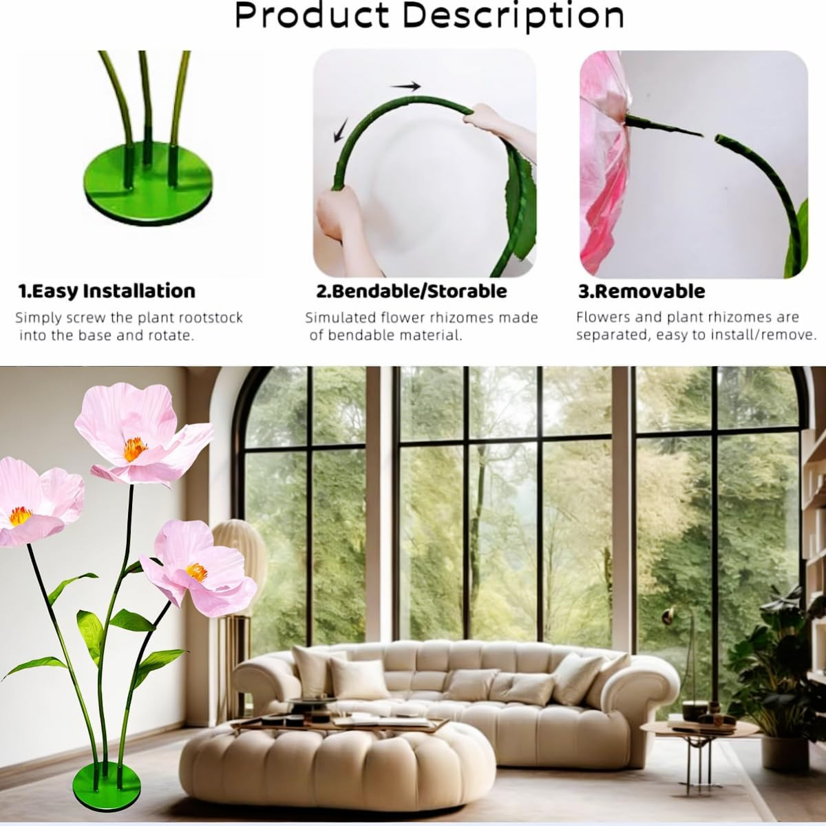 Giant 5.57 Ft Pink Artificial Flower Set for Weddings & Home Decor