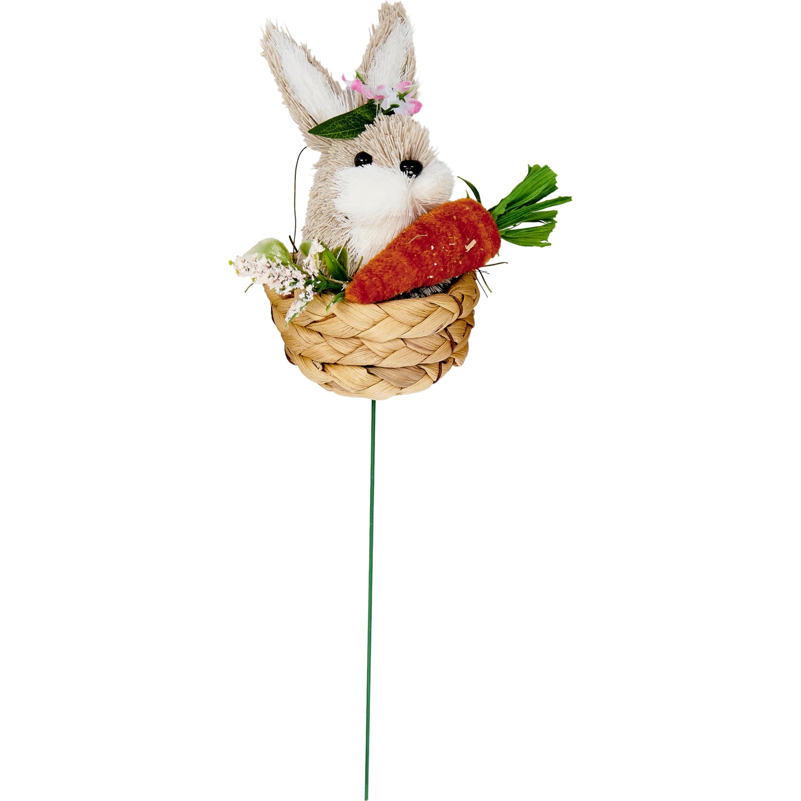 4″ Easter Sisal Bunny in Basket on 5.5″ Wire Pick, Set of 3