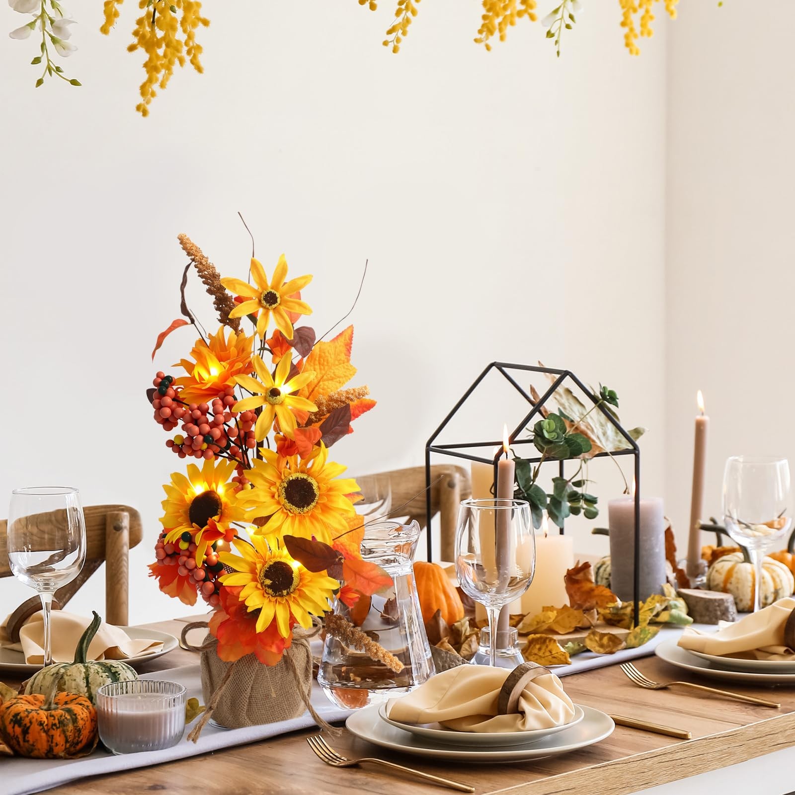 Fall Thanksgiving Centerpieces 16 Inch Lighted Tree Sunflowers Maple Leaves