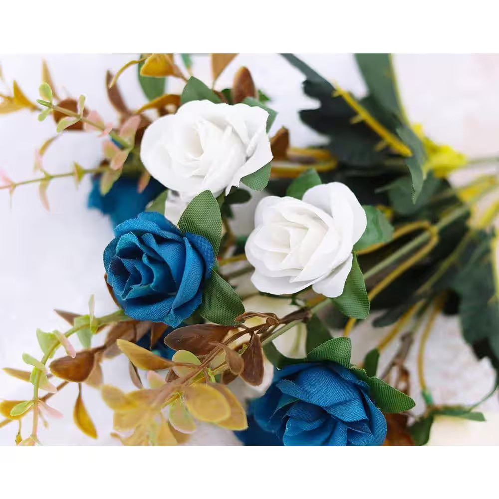 13 In. Dark Blue Indoor Artificial Rose Silk Flowers for Tables Decorations, 2-P