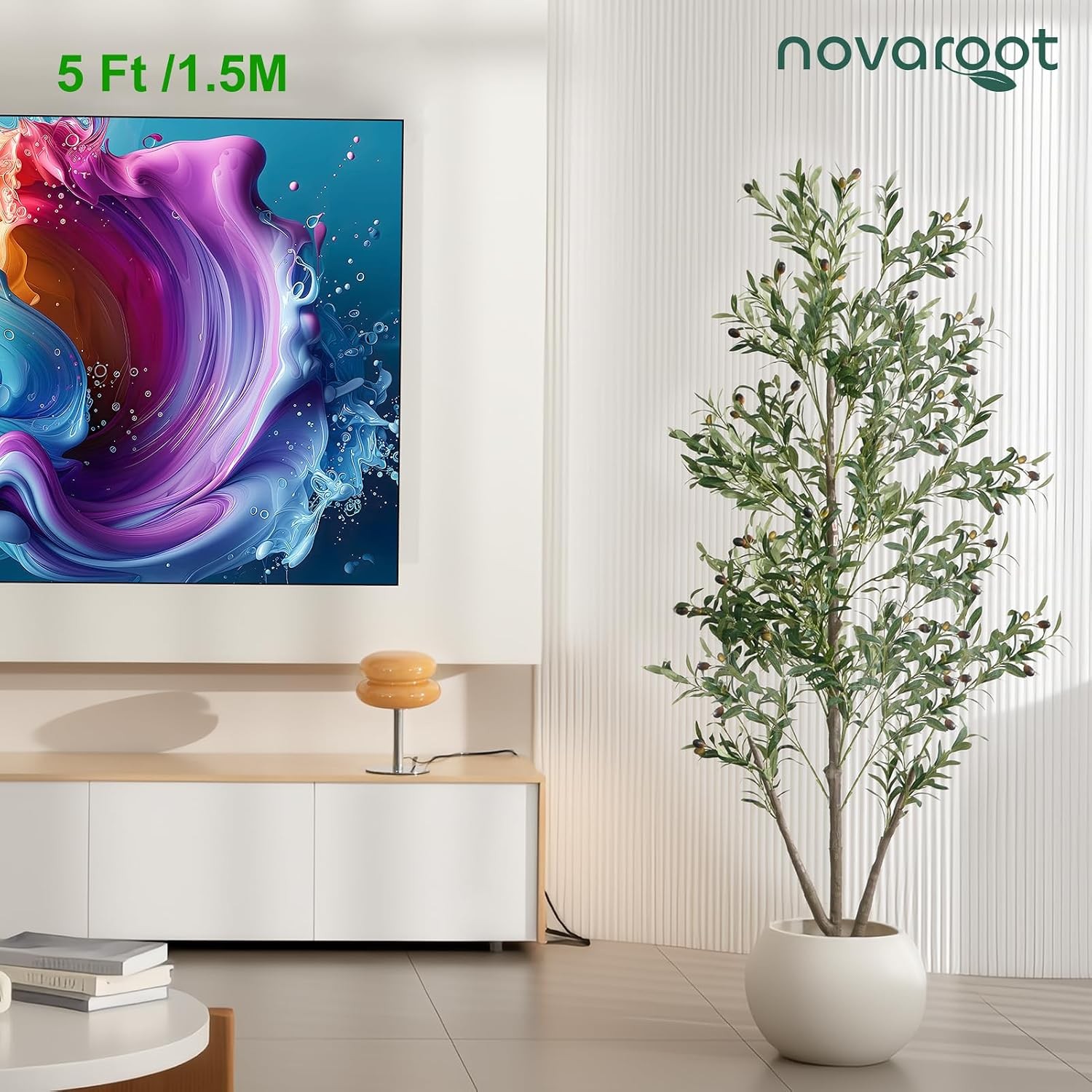Olive Trees Artificial Indoor, 5FT Tall Faux Olive Tree with Moss and Planter,