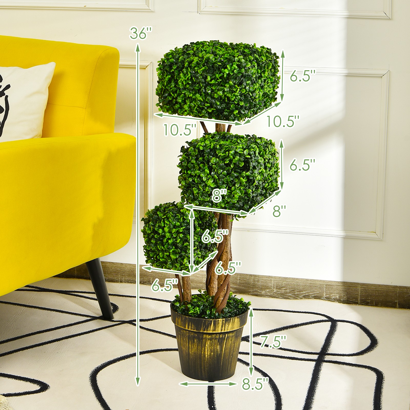 Costway Artificial Boxwood Topiary Tree 36 ” UV Protected Indoor Outdoor Decor