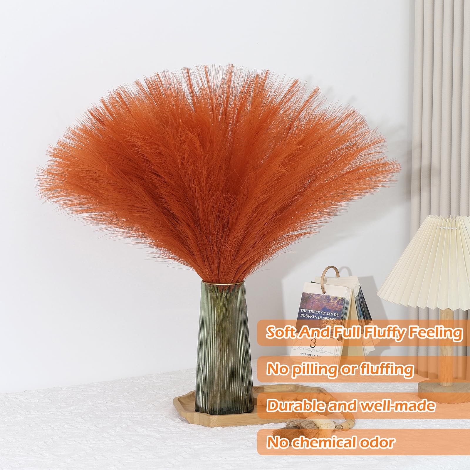30 PCS 21.7 Inch Faux Orange Pampas Grass Bulk Artificial Dried Vase Filler