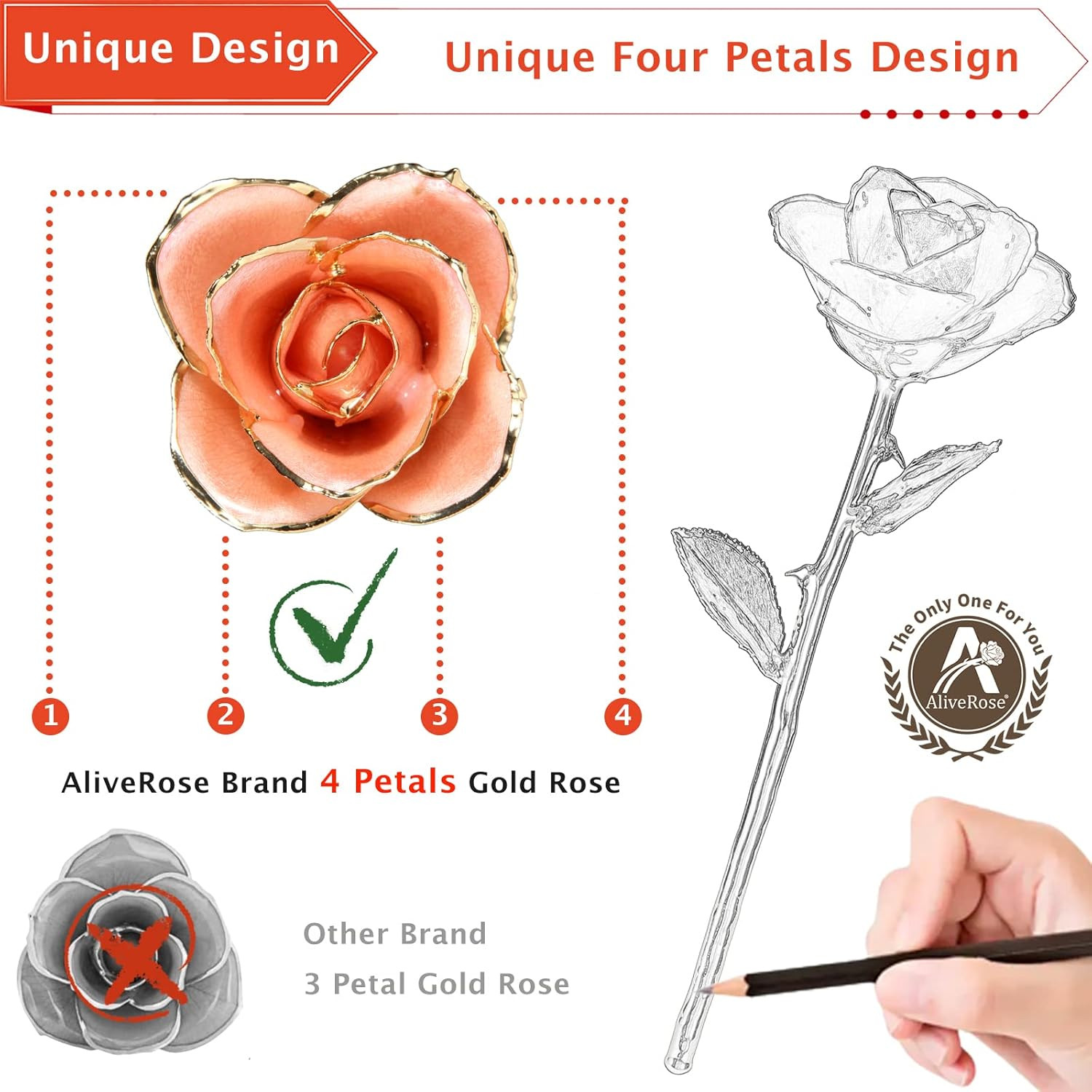Aliverose Anniversary Rose Gift for Wife,24K Gold Real Rose Gift for Her, Long S