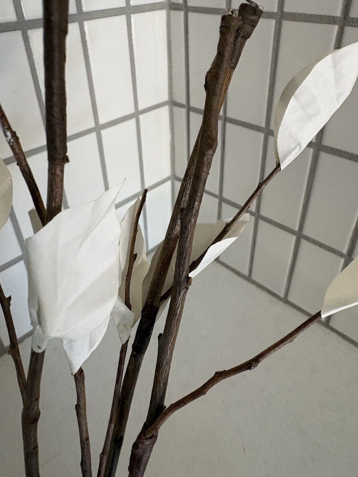 West Elm Twig Floral Display Modern Rustic Holiday 3 Twigs Paper Leaves 16 Inch