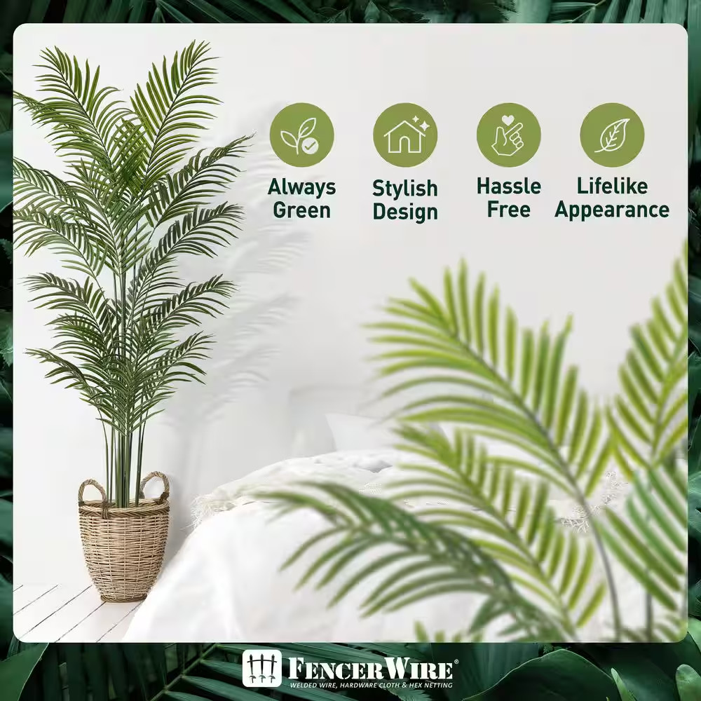 7 Ft. Green Artificial Palm Tree, Faux Dypsis Lutescens Plant in Pot with Dried