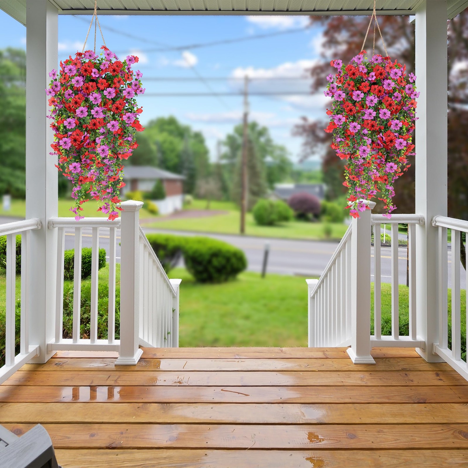 Artificial Fake Hanging Flowers Plants for Outdoor Outside Spring Summer Deco…