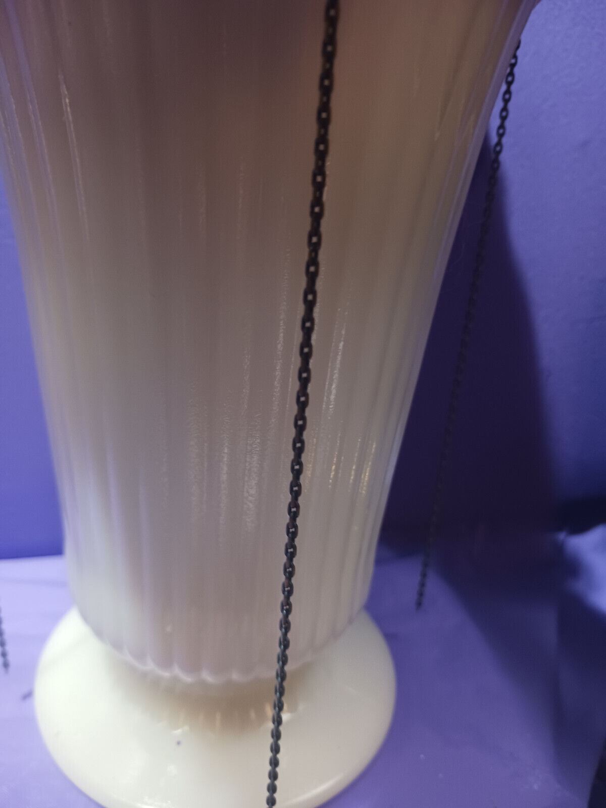 Artificial Flower Arrangement Vintage White Milk Glass Vase W/blue Chain