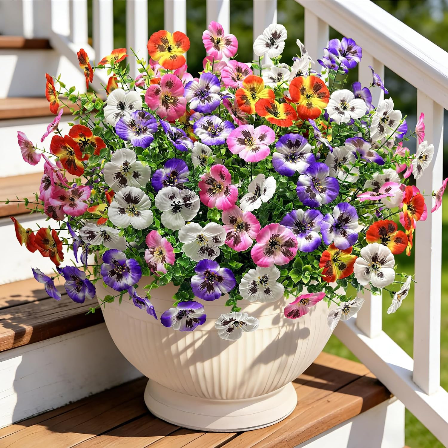 Ouddy Decor 20 Bundles Artificial Pansy Flowers for Outdoors, Fake Silk Flowers