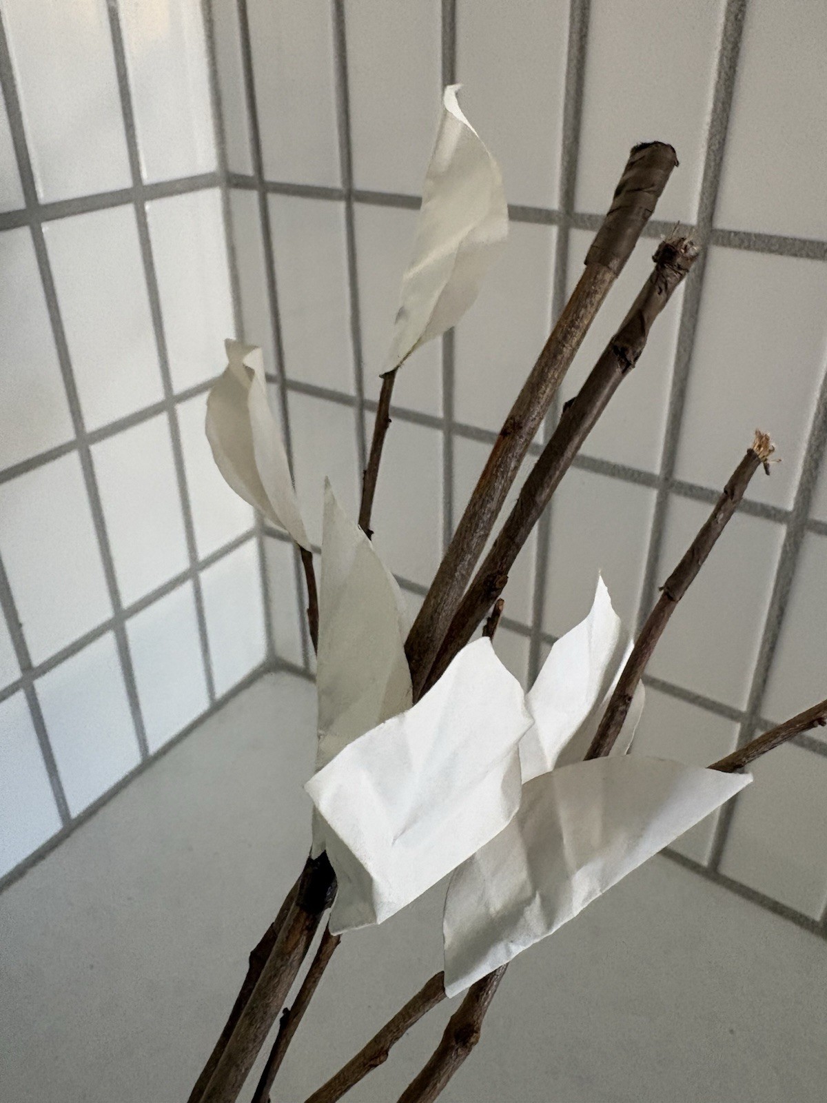 West Elm Twig Floral Display Modern Rustic Holiday 3 Twigs Paper Leaves 16 Inch