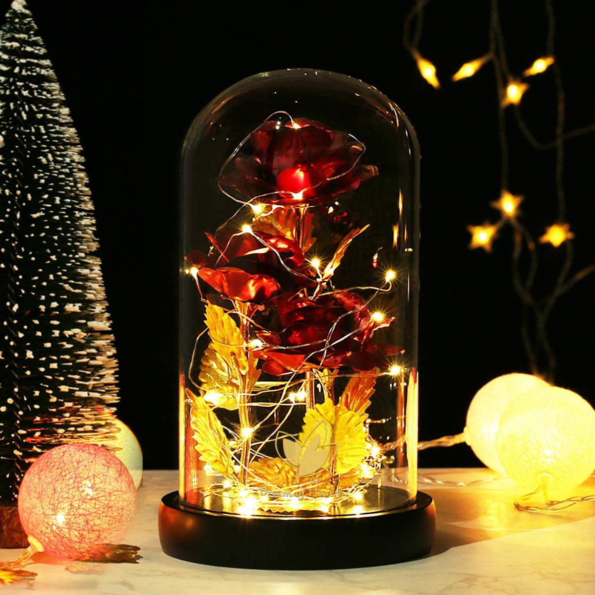 Beauty and the Beast Rose,Preserved Flowers Bouquets Gifts,Light up Rose Flower