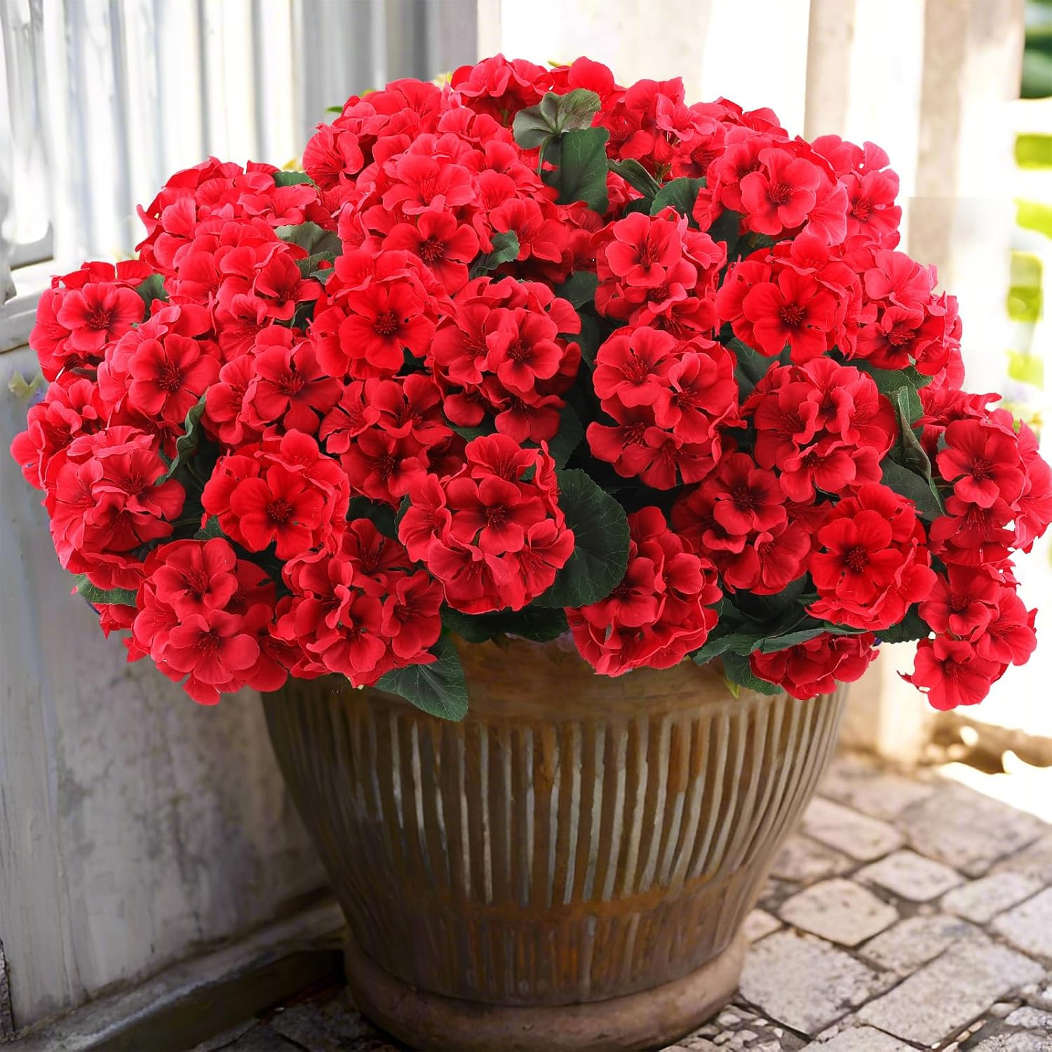 6 Pcs Artificial Geranium Flowers for Outdoors Geraniums Silk Flowers Outdoor UV