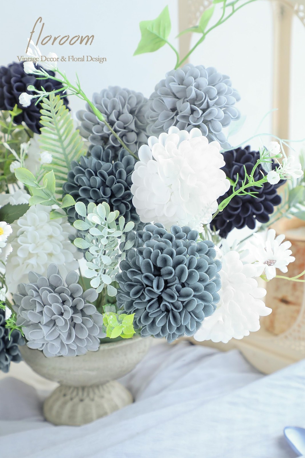 Artificial Dahlia Flowers 25pcs Real Looking Blue Shades Foam Fake Roses with…
