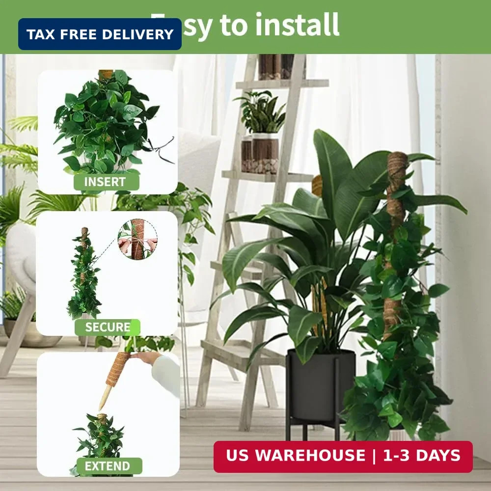 Moss Pole Monstera Plant Support: 4 Pack 16 inch Stackable Coco Coir Moss Totem