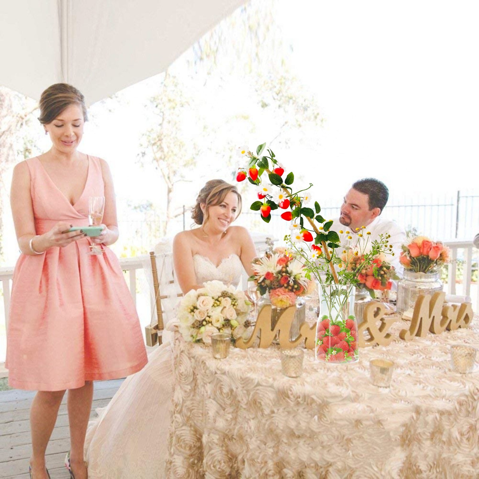 Artificial Strawberry Flowers Plant Vine Garland for Wedding Birthday Home Decor
