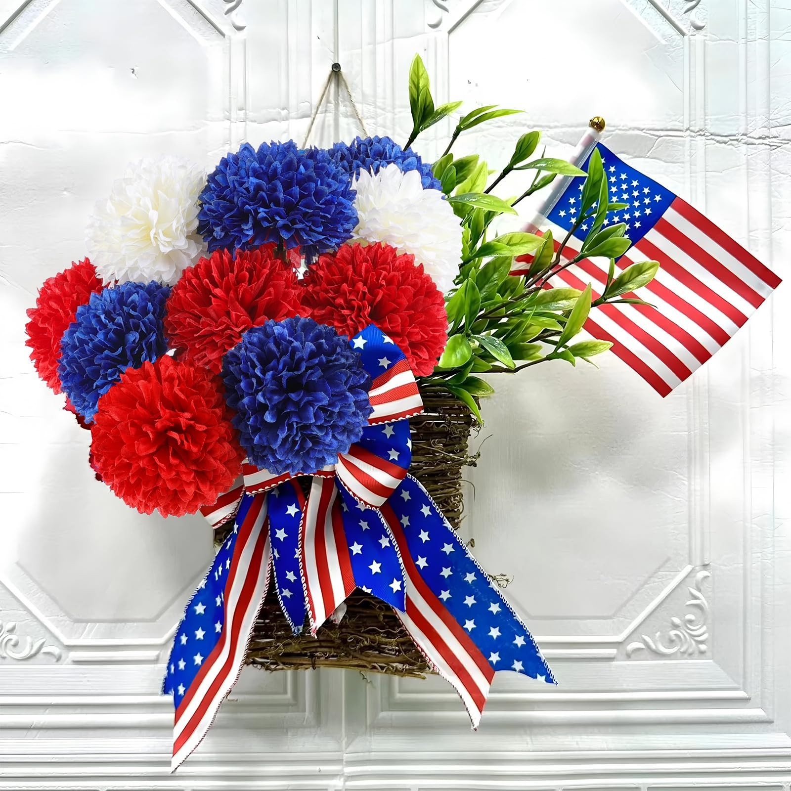 12 Pcs Artificial Chrysanthemums Flowers Patriotic Flowers 4th of July Fake M