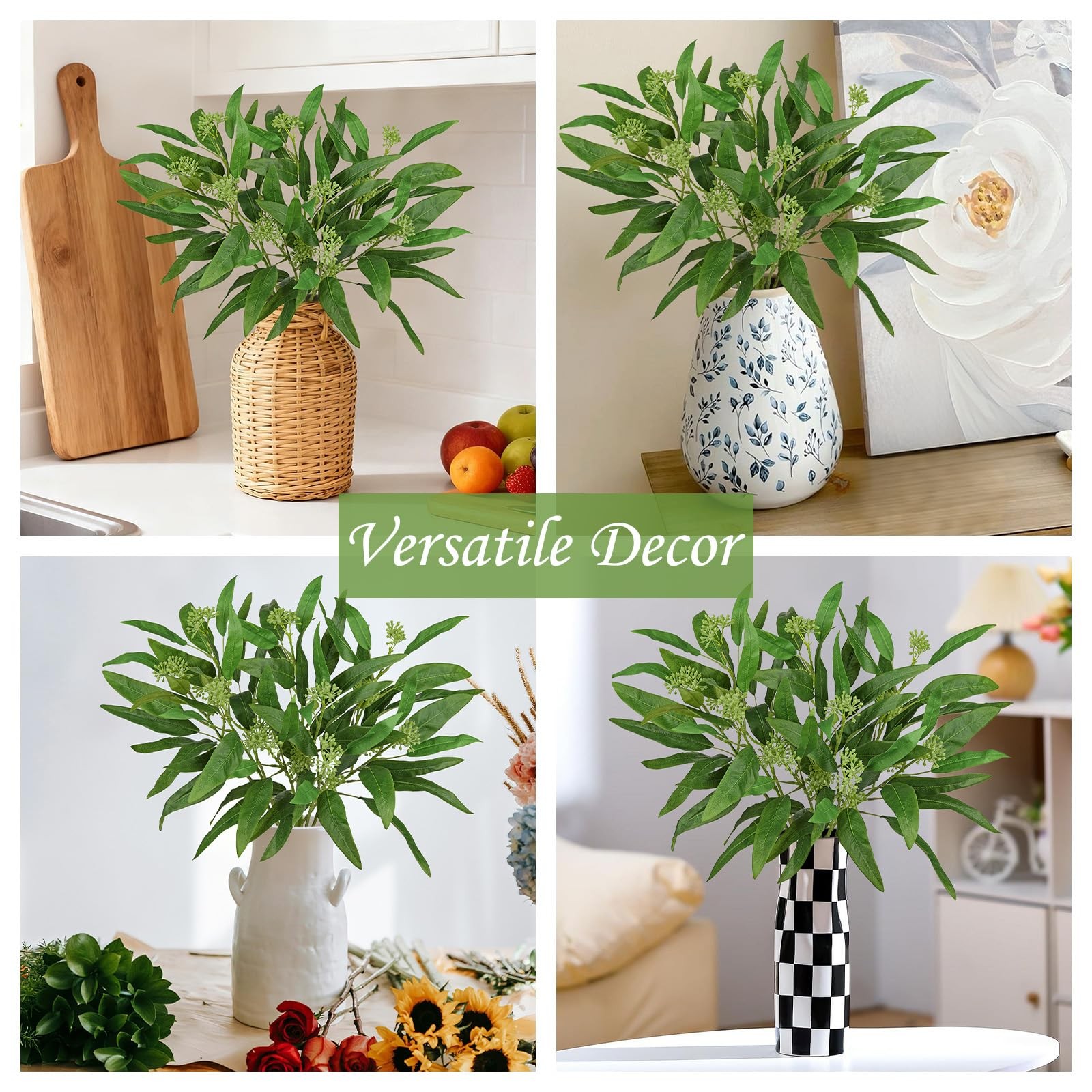 9Pcs Artificial Eucalyptus Stems Willow Eucalyptus Leaves, 18.5″ Fake Greener…